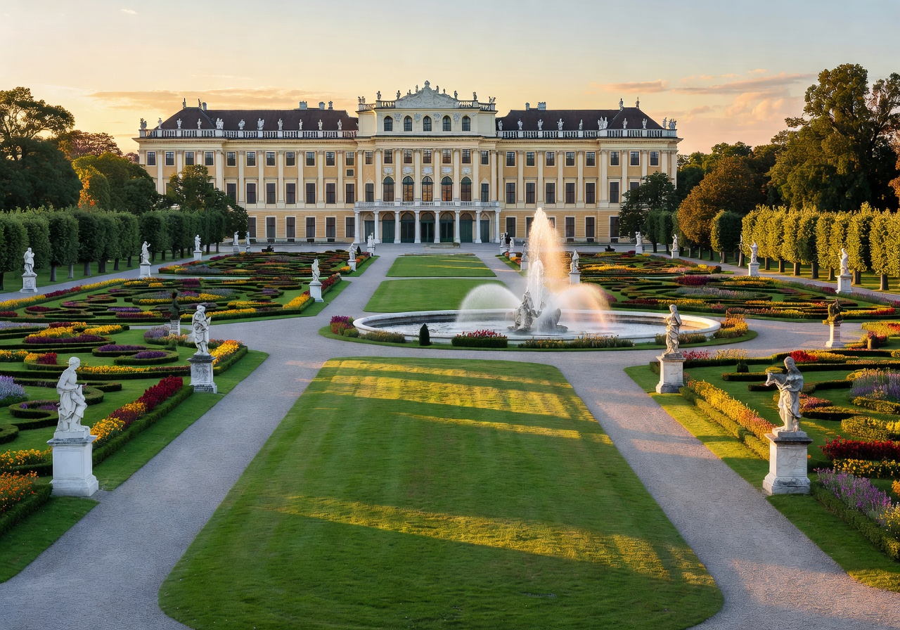 Vienna Schönbrunn Palace gardens with classical architecture